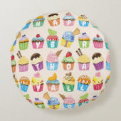 Cupcakes Happy Birthday Voeg Jouw naam Cute Goodie Rond Kussen (Achterkant)