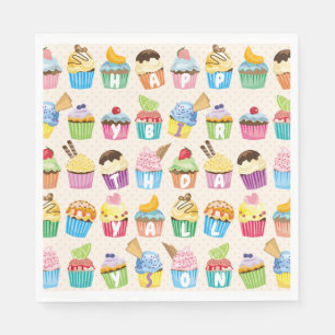 Cupcakes Happy Birthday Voeg Jouw naam Cute Goodie Servet