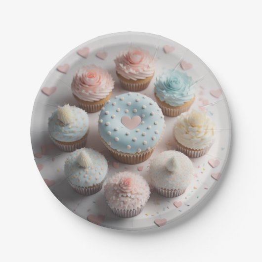 Cupcakes harten papieren bordje (Voorkant)