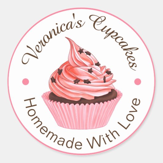 Cupcakes Homemade with Love Light Roze Ronde Sticker (Voorkant)