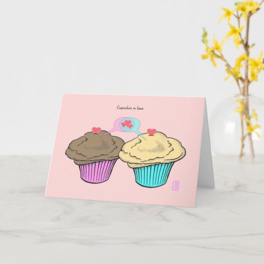 Cupcakes in Love ChocoCustardPinkBlue Valentijn Kaart (Gele Bloem)