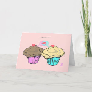 Cupcakes in Love ChocoCustardPinkBlue Valentijn Kaart