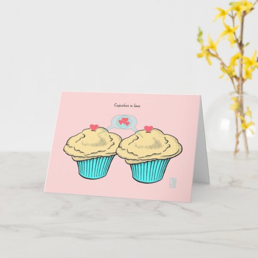 Cupcakes in Love Custard CustardBlueBlue Valentijn Kaart (Gele Bloem)