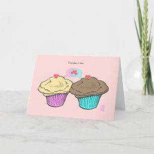 Cupcakes in Love CustardChocoPinkBlue-Valentijn Kaart