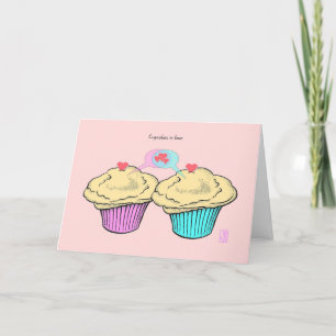 Cupcakes in Love CustardCustardPinkBlue Valentijn Kaart