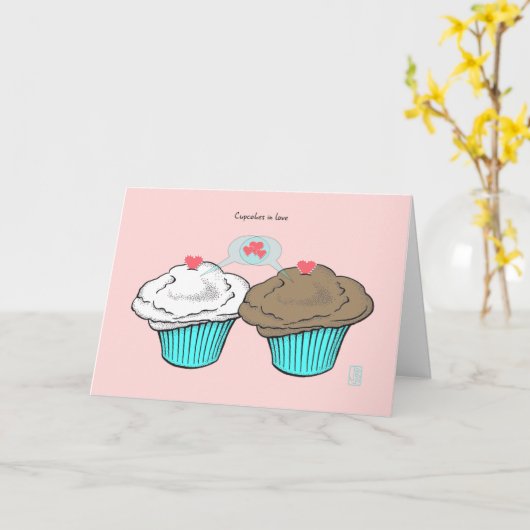 Cupcakes in Love VanillaChocoBlueBlue-Valentijn Kaart (Gele Bloem)