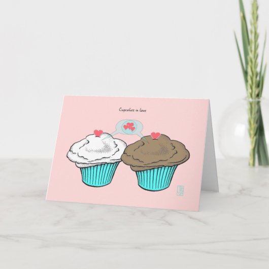 Cupcakes in Love VanillaChocoBlueBlue-Valentijn Kaart (Voorkant)