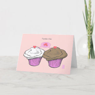 Cupcakes in Love VanillaChocoPinkRoze Valentijn Kaart