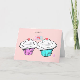 Cupcakes in Love VanillaRozeBlauw Valentijn Kaart