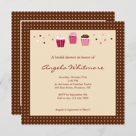 Cupcakes in roze, bruin en crème kaart (Voorkant / Achterkant)