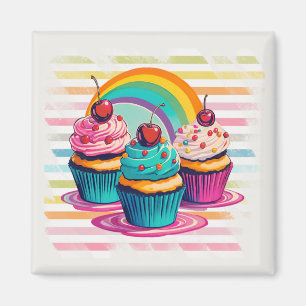 Cupcakes, Kersen en Regenbogen Magneet
