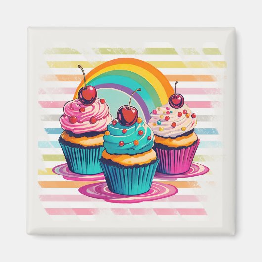Cupcakes, Kersen en Regenbogen Magneet (Voorkant)