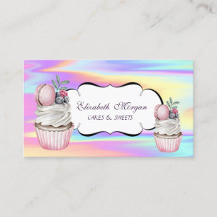 Cupcakes Macaron Bakery Colorful Holographic Visitekaartje