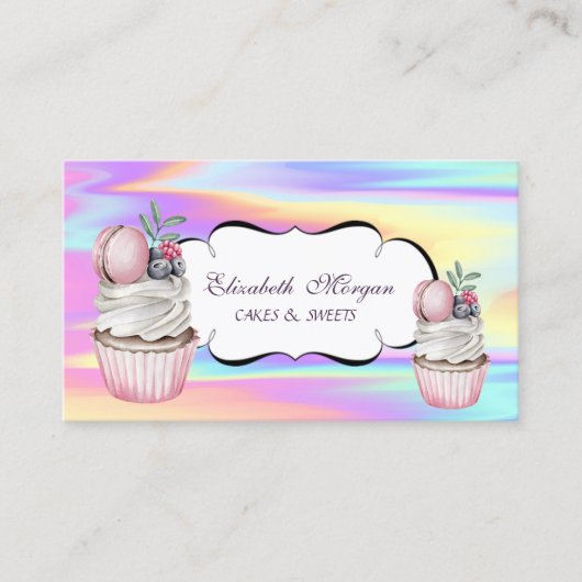 Cupcakes Macaron Bakery Colorful Holographic Visitekaartje (Voorkant)