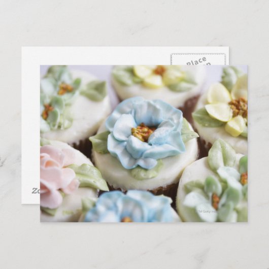 cupcakes met bloemijsjes briefkaart (Voorkant / Achterkant)