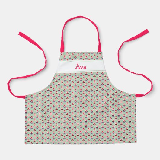Cupcakes met hartjes Print gepersonaliseerde kinde Schort (Voorkant)