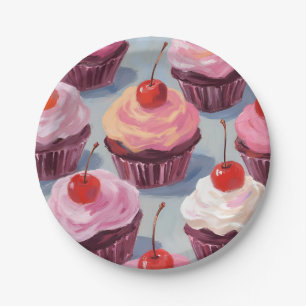 Cupcakes met kersen en glazuur Verjaardagsfeest Papieren Bordje