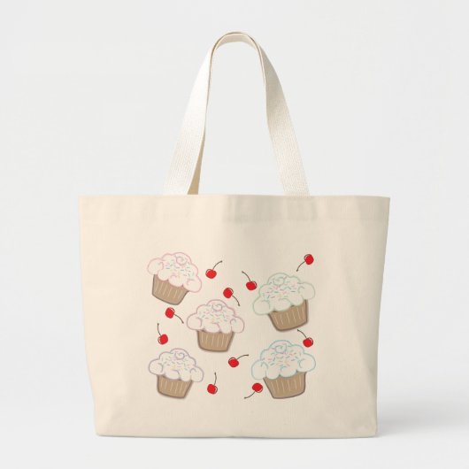 Cupcakes met pastelsprinken en kersen grote tote bag (Voorkant)