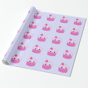 Cupcakes met stippen en smiley cadeaupapier