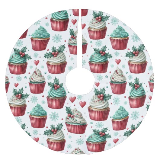 Cupcakes Mistletoe Topping Pink Christmas Kerstboom Rok (Voorkant)