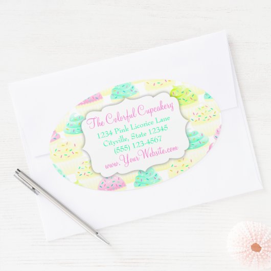 Cupcakes N Sprinkles Aangepaste Ovale Sticker (Envelop)