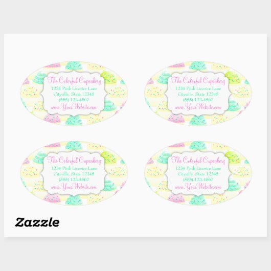 Cupcakes N Sprinkles Aangepaste Ovale Sticker (Vel)