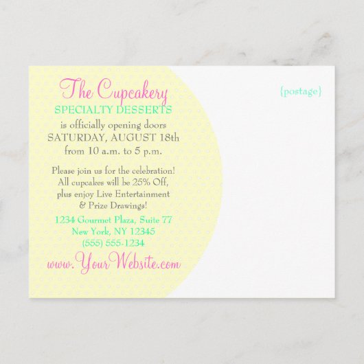 Cupcakes N Sprinkles Custom Grand Opening Briefkaa Uitnodiging Briefkaart (Achterkant)