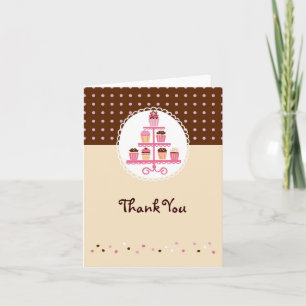 Cupcakes op een standaard (bruin/crème) bedankkaart