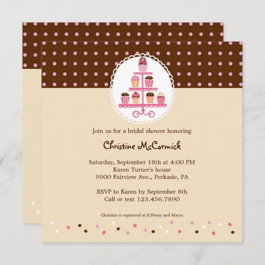 Cupcakes op een standaard (bruin/crème) kaart (Voorkant / Achterkant)