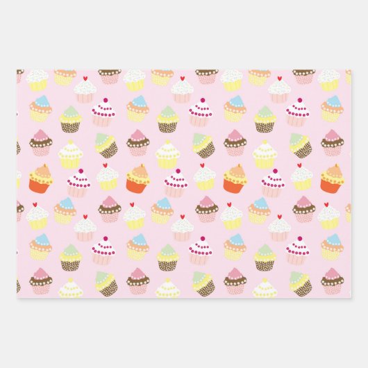 Cupcakes op roze inpakpapier vel (Voorkant)