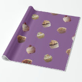 Cupcakes, Paars glanzend omslagpapier Cadeaupapier (Uitgerold)