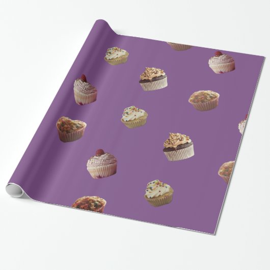 Cupcakes, Paars glanzend omslagpapier Cadeaupapier (Uitgerold)
