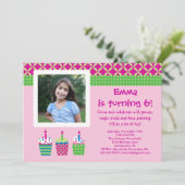 Cupcakes Photo Birthday Girl Invitation Kaart (Staand voorkant)