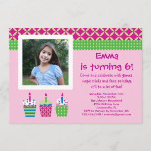 Cupcakes Photo Birthday Girl Invitation Kaart