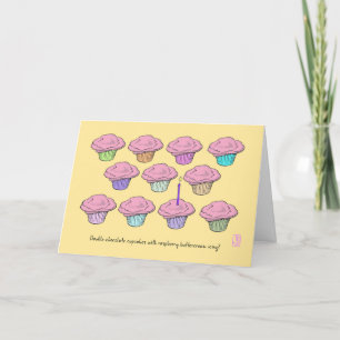 Cupcakes Raspberry Icing Candle Verjaardag Kaart