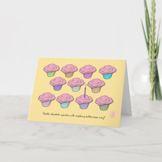 Cupcakes Raspberry Icing Candle Verjaardag Kaart (Voorkant)
