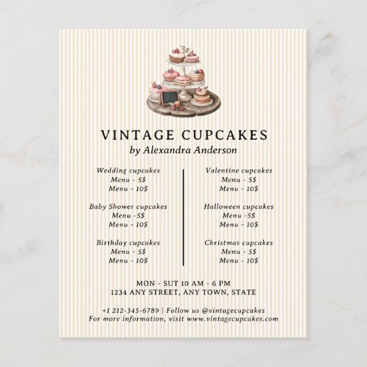  cupcakes retro bakkerij gebak dessert flyer (Voorkant)