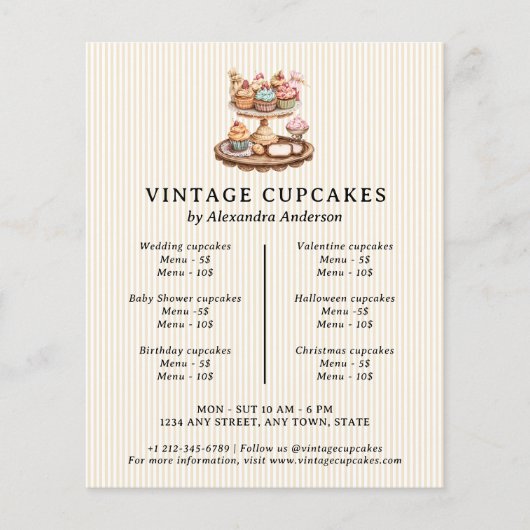  cupcakes retro bakkerij gebak flyer (Voorkant)