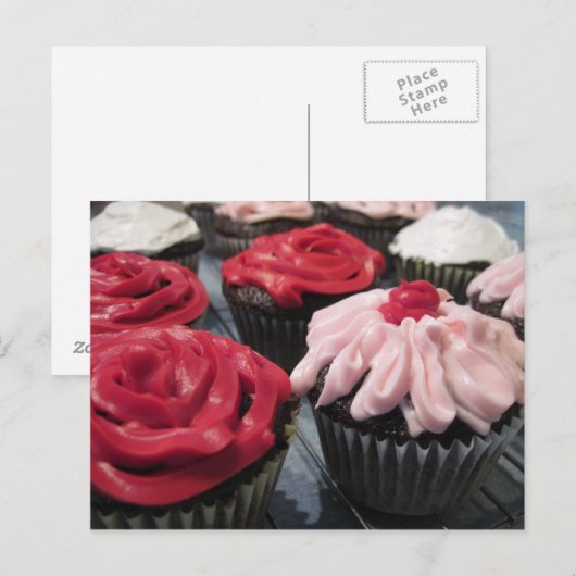 Cupcakes rood en roze briefkaart (Voorkant / Achterkant)