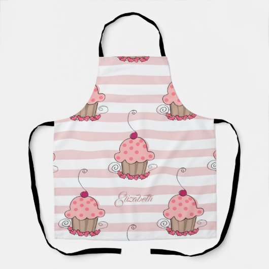 Cupcakes Roze Stripes Schort (Voorkant)