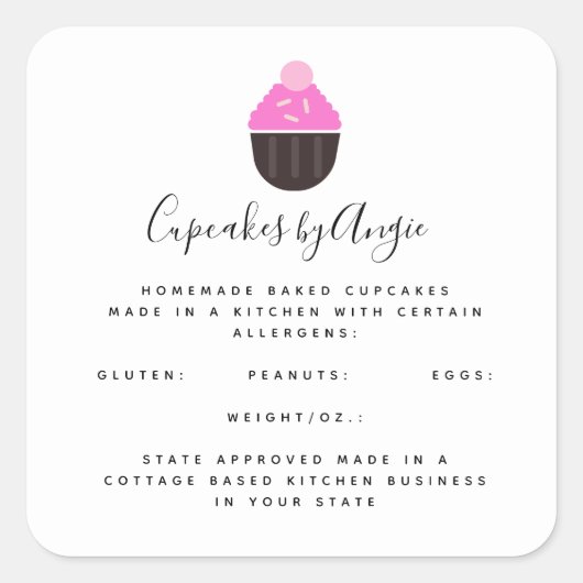 Cupcakes Roze Voedsel Zakelijk Vierkant Sticker (Voorkant)