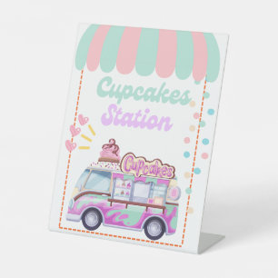 Cupcakes Station Voedselbord voetstuk teken Reclamebord Met Voetstuk