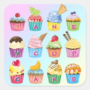 Cupcakes toevoegen Jouw naam Monogram Delicious be Vierkante Sticker