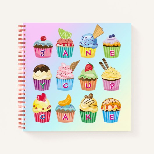 Cupcakes toevoegen Jouw naam Monogram Muffin Cute Notitieboek (Voorkant)