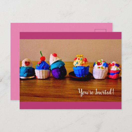 Cupcakes Uitnodiging Briefkaart (Voorkant / Achterkant)