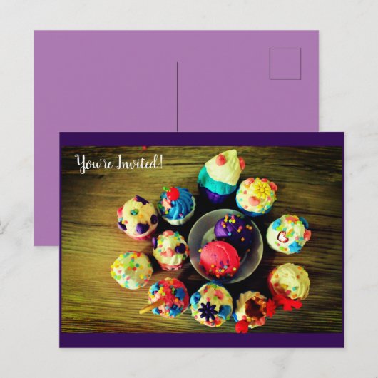 Cupcakes Uitnodiging Briefkaart (Voorkant / Achterkant)