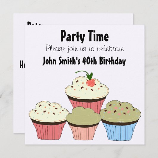 Cupcakes - uitnodiging ter gelegenheid van de gebo (Voorkant / Achterkant)