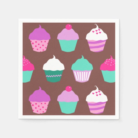 Cupcakes verjaardag cocktail servet (Voorkant)