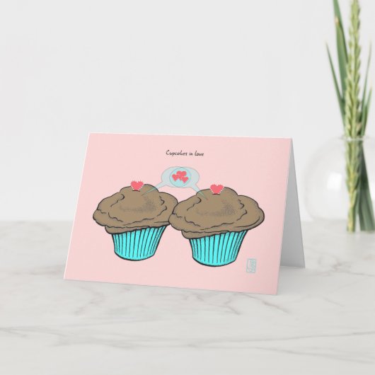 Cupcakes verliefd ChocoChocoBlueBlue Valentijn Kaart (Voorkant)