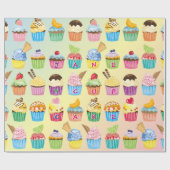 Cupcakes Voeg Jouw naam Monogram Cute Muffin-behan Cadeaupapier (Vlak)